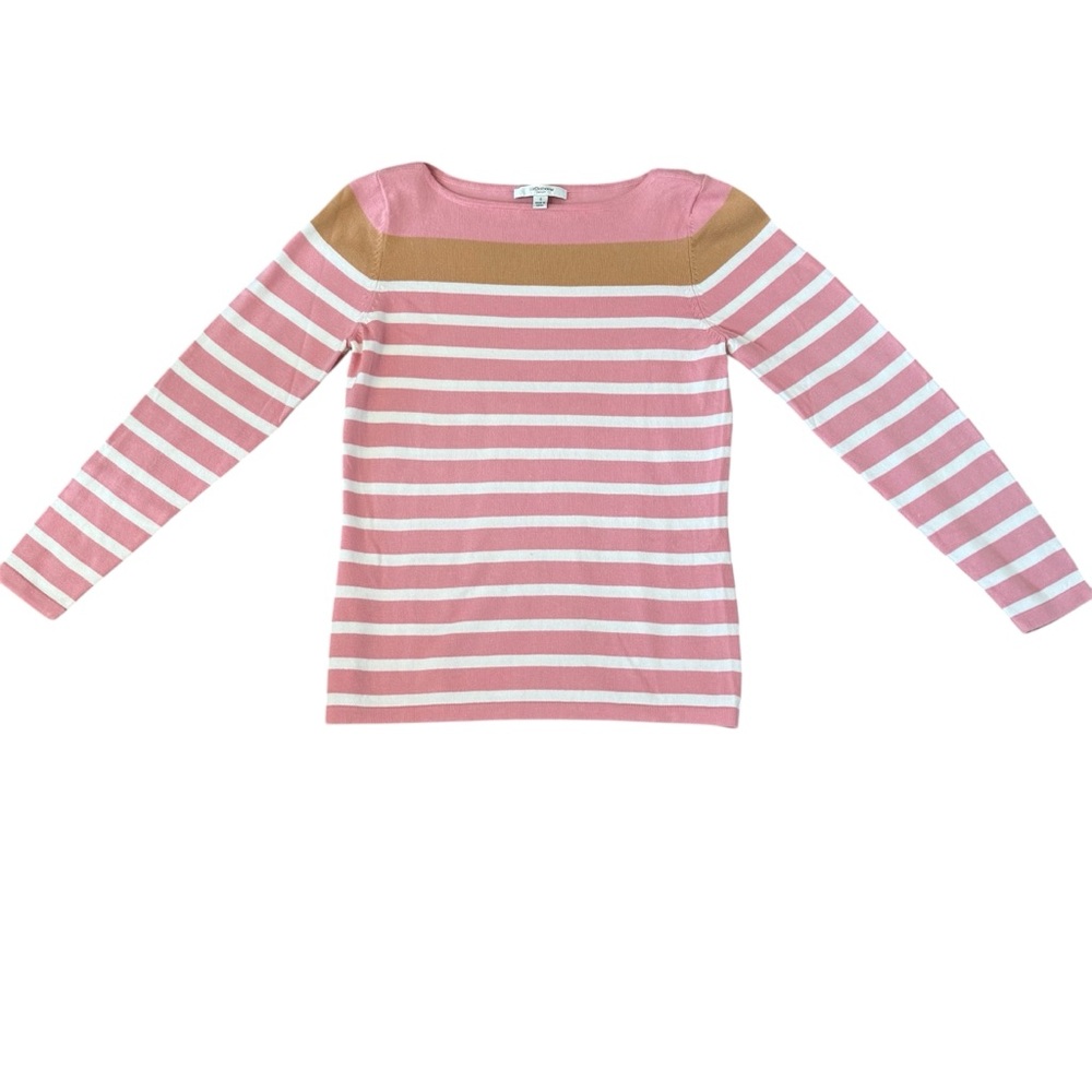 Liz Claiborne Pink, White,‎ Brown Striped Pullover Sweater Sz-Small Mid-Weight